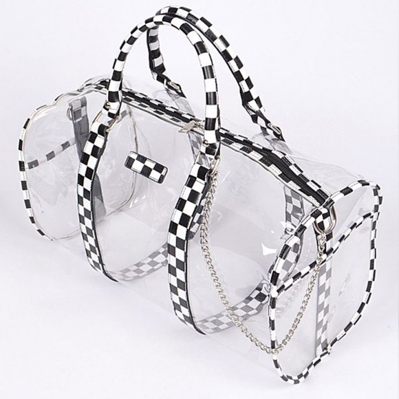 Checker Printed Cleared Duffle Bag - Black - Picture 3 of 5